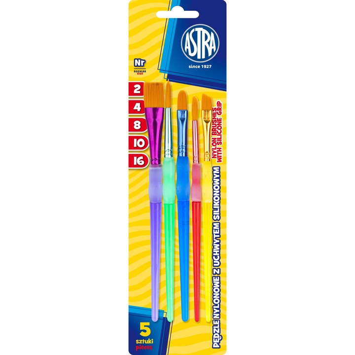 Astra 5 db-os ecsetkészlet, Nylon sörték, 2-16 méret, Többszínű