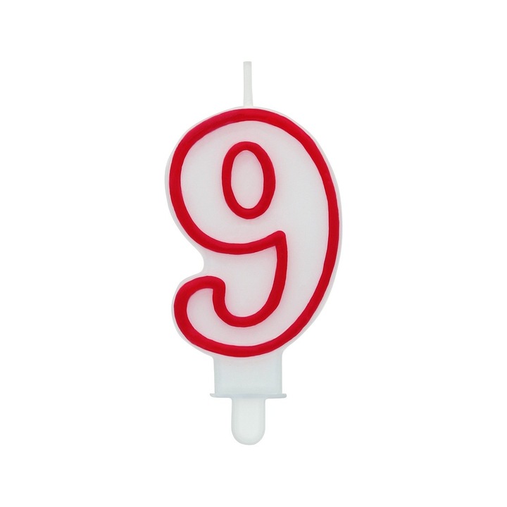 Свещ номер 9, PENWORD, 7 см, бяло/червено