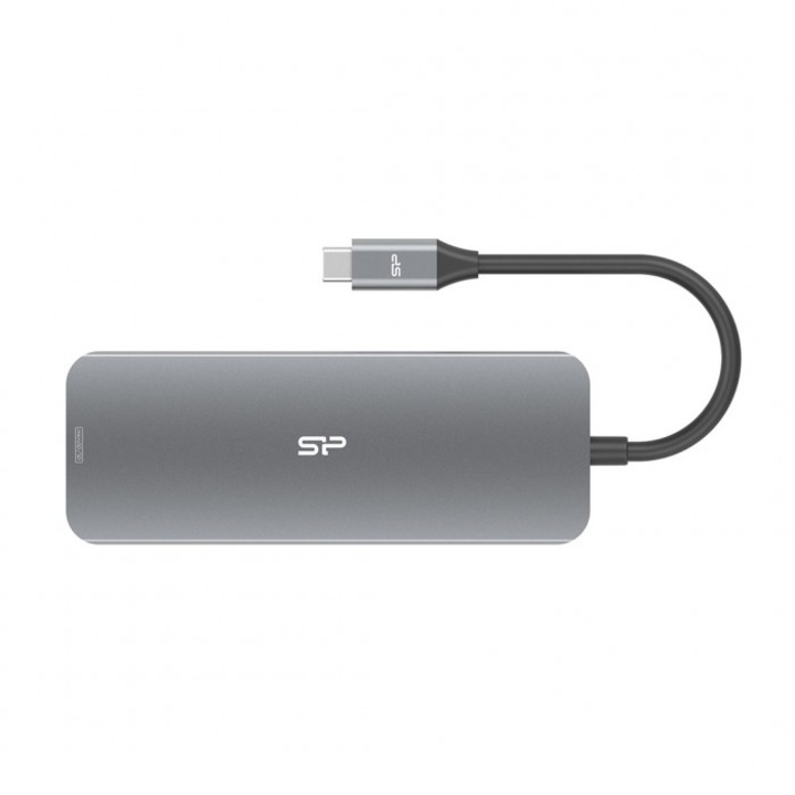 Докинг станция 8в1, Silicon Power, Алуминий, USB 3.2, 123x15.5x45mm, Сив
