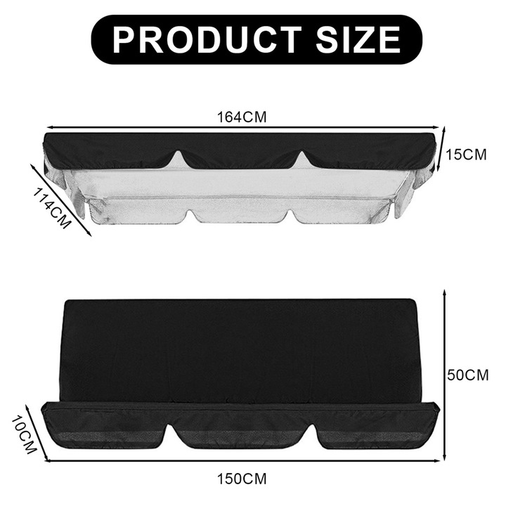 Set de huse pentru leagan exterior, 164x114x15cm/150x50x10cm, negru