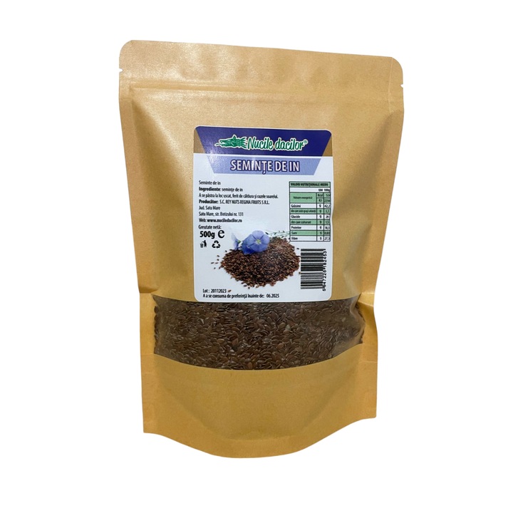 Seminte de in crude 500gr– bogate in Omega-3 si fibre, ambalaj SmartZip resigilabil