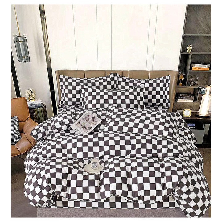 EmonaMall S15915 ágyneműgarnitúra, rugalmas, kétoldalas, 4 huzat, 6 részes, fehér/fekete