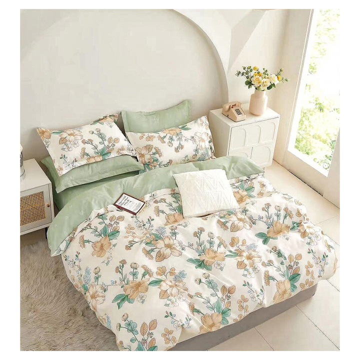 Hálószett EmonaMall S15920, Elasztikus, Kétoldalas, 4 huzat, 6 db, Fehér/Zöld