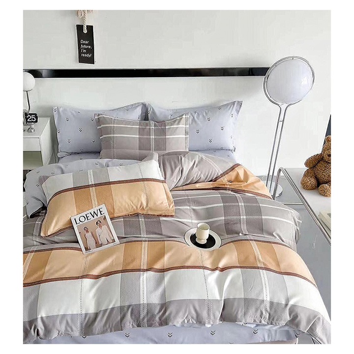 Hálószett EmonaMall S15921, Elasztikus, Kétoldalas, 4 huzat, 6 db, Szürke