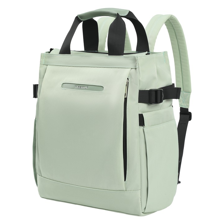 Geanta de mana sau de umar convertibila in rucsac de 14" pentru dama, impermeabila, cu buzunar antifurt, Tigernu, 28x12x35 cm, Verde