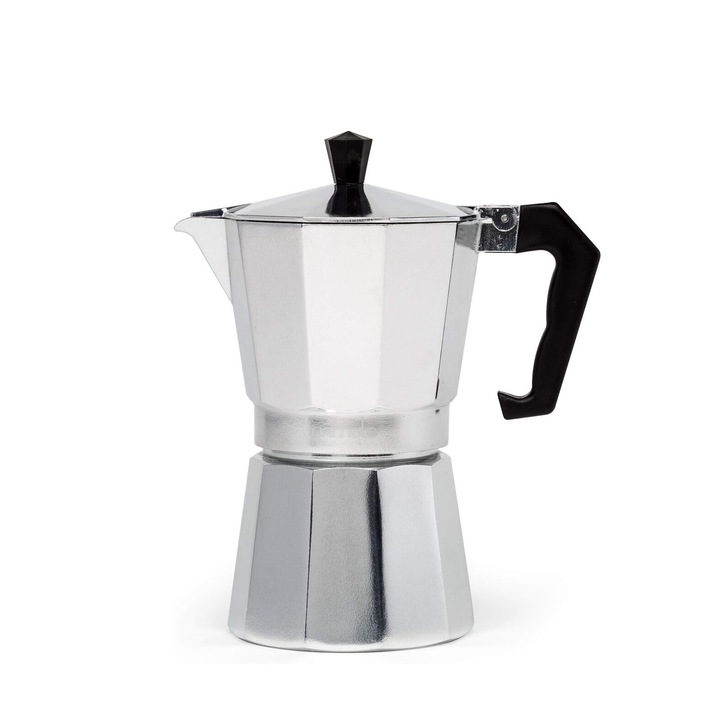 Espressor manual pentru cafea, Yulinland, utilizare pe aragaz sau plita, Inox, capcaitate 6 cesti, argintiu