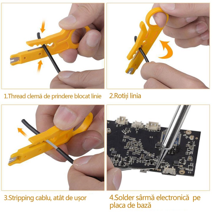 Set fier de lipit cu temperatura reglabila, Yulinland, 15 in 1, 60 W, Unealta pentru dezizolat cablu, Penseta, Tub cu fludor, Varfuri de schimb, Multicolor