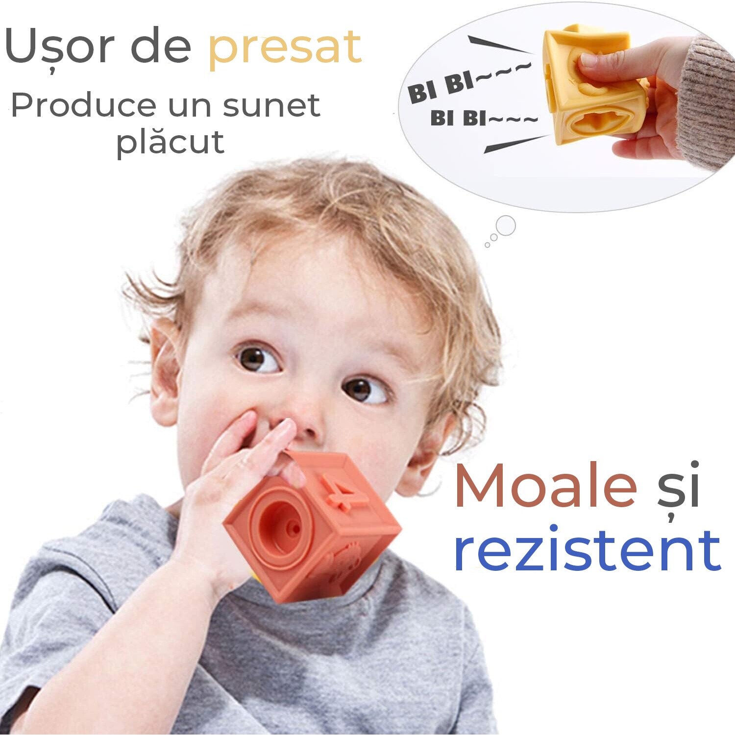 Set cuburi moi interactive pentru bebelusi Pitikot®, jucarie ...