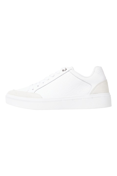Tommy Hilfiger, Pantofi sport de piele cu garnituri de piele intoarsa, Alb
