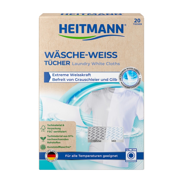 Fehérítő kendők fehér ruhákhoz Heitmann Super Alb 20 db FSC