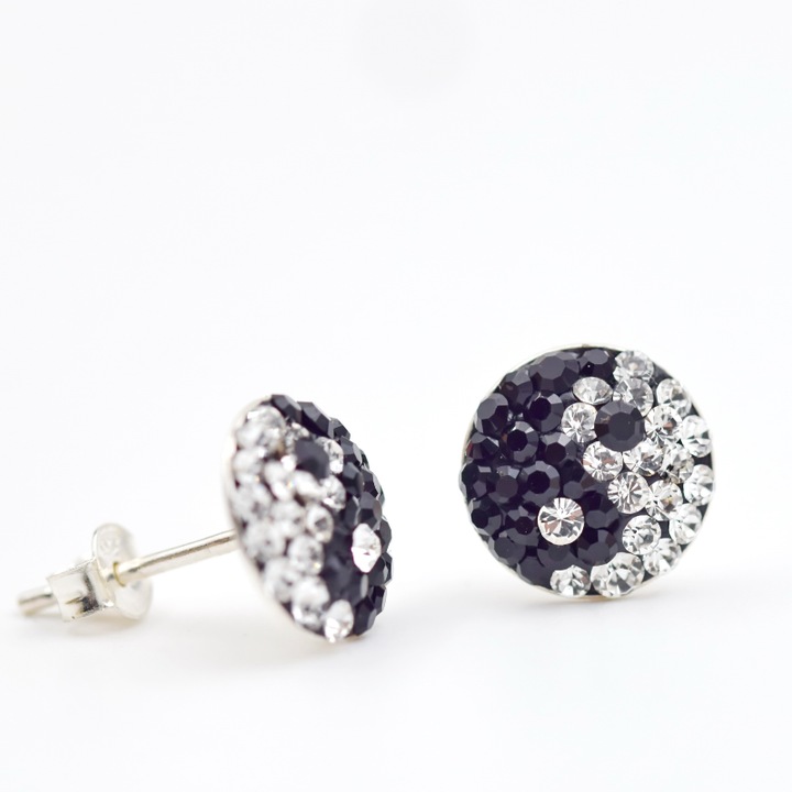 Cercei Swarovski Chaton Ball Yin si Yang - Argint 925