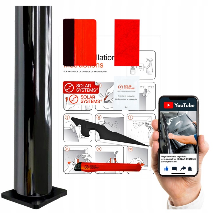 Folie Pentru Intunecarea Geamurilor Cu Accesorii, Solar Systems, Negru Premium, Opreste 99% Din Radiatiile Uv Daunatoare, Rezistenta La Factorii Externi, Are Un Strat Rezistent La Zgarieturi, 75 x 300 cm, Negru