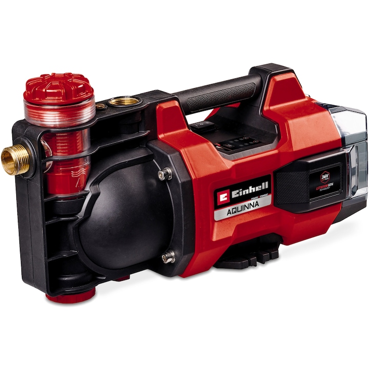 Pompa de gradina automata pe acumulator Einhell Expert AQUINNA 36/38 F LED AUTOMATIC Power X-Change, 36 V, 3800 L/h, 37 m inaltime de refulare, ECO/Boost, pre-filtru, fara acumulator/incarcator