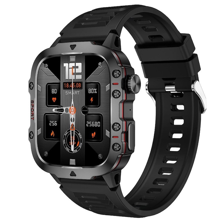 Singlait SX11 okosóra, 1.96", Bluetooth hívás, hívásértesítések, SMS, közösségi média, fizikai tevékenységek, alvás, pulzusszám, oxigén, lépésszámláló, vízálló IP68, akkumulátor 420 mAh, fekete