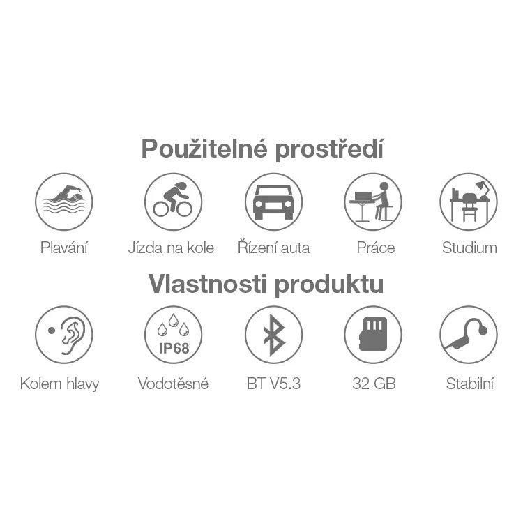 Casti fara fir cu banda pentru obraji, EVOLVEO BoneSwim Pro MP3 32GB, negru