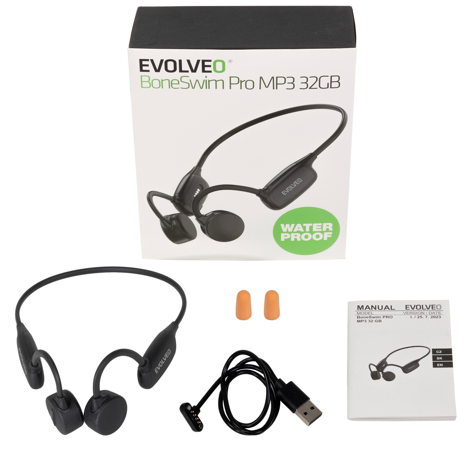 Casti fara fir cu banda pentru obraji, EVOLVEO BoneSwim Pro MP3 32GB, negru