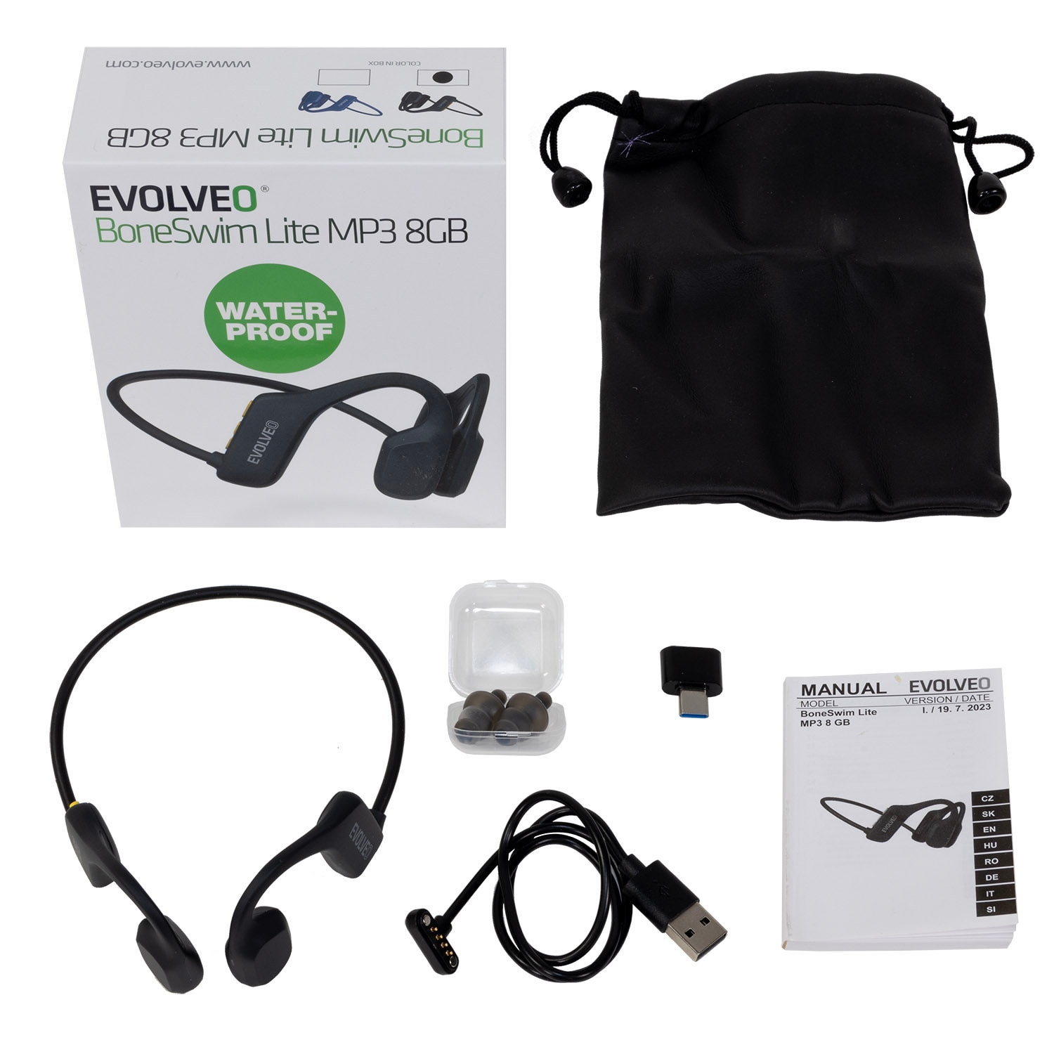 Casti fara fir pentru pometi, EVOLVEO BoneSwim Lite MP3 8GB, albastru