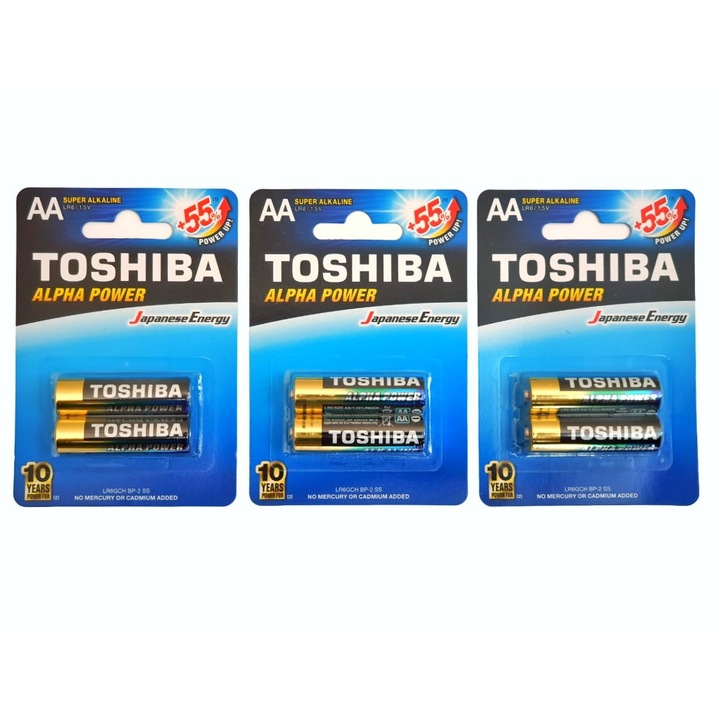 Set 6 Baterii Super Alkaline AA, LR6, 1.5V, Toshiba Alpha Power