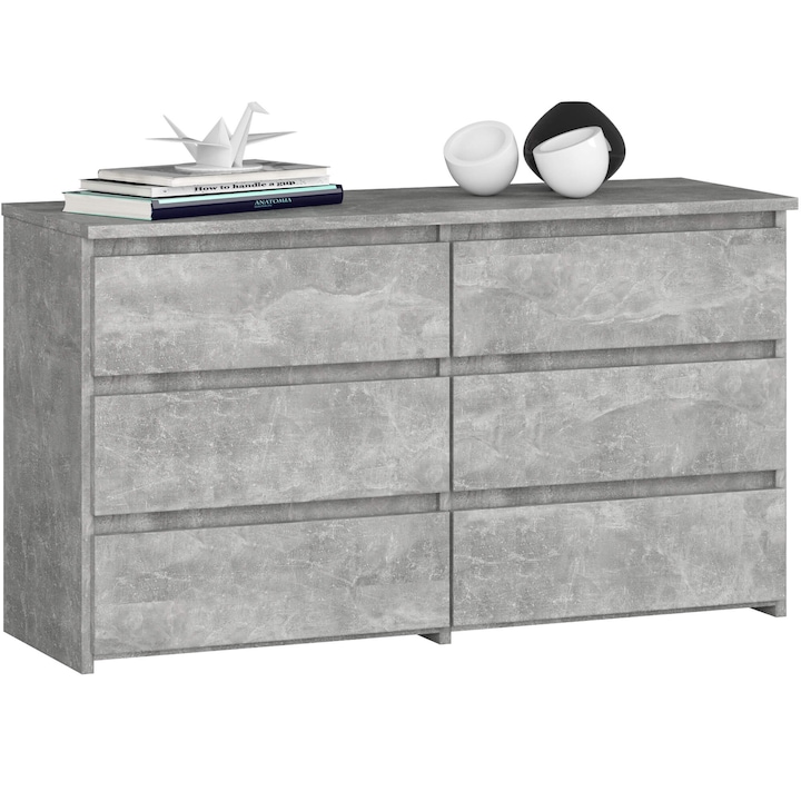 Komód, Akord Furniture Factory, Forgácslap, 6 fiókos, 57x100x35 cm, Szürke