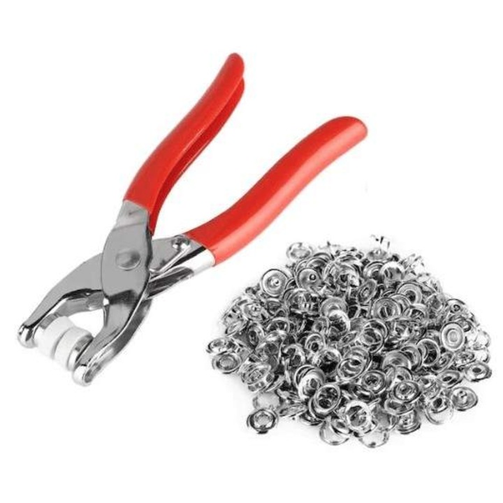 Set cleste rosu pentru capsat din metal cu capse incluse s