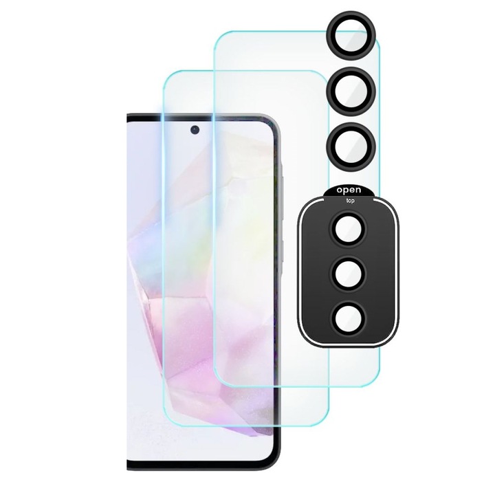 Set 2 folii sticla pentru ecran si protectie camera foto TECH-PROTECT Supreme compatibil cu Samsung Galaxy A35 5G Clear