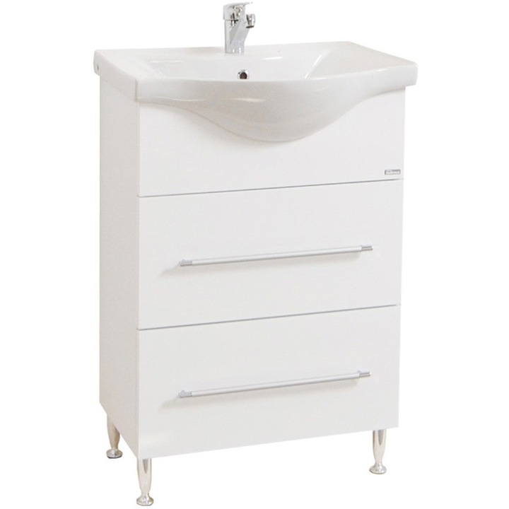 Set mobilier baza si lavoar Badenmob 187, front MDF vopsit, laterale PAL, 55cm, alb