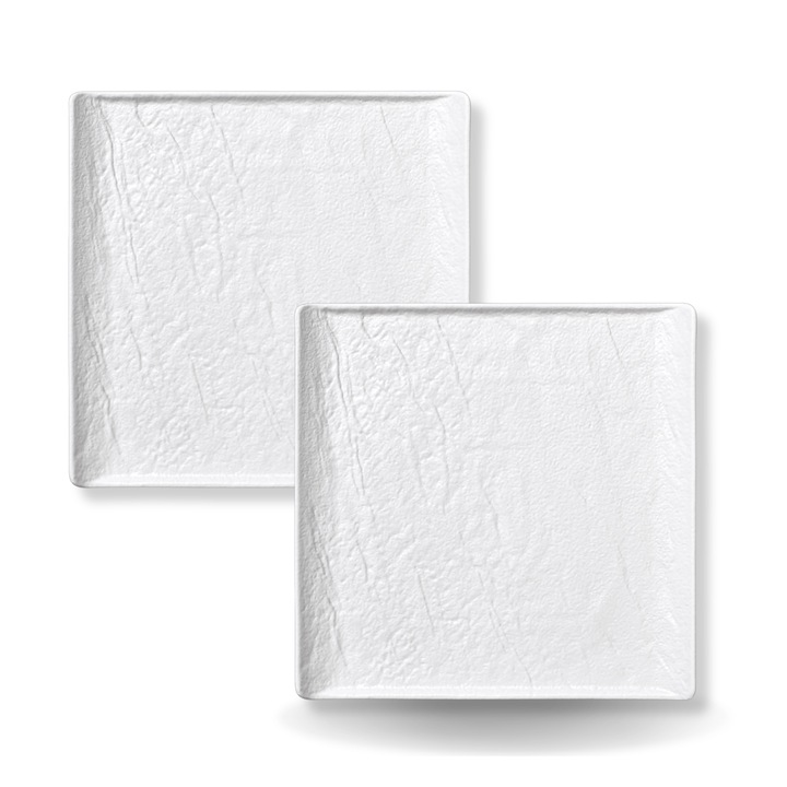 Комплект 2 квадратни чинии, Wilmax England, 27 x 27 см, Порцелан, Матово бяло