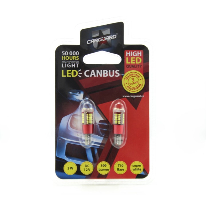 Комплект 2 LED крушки T10 W5W 12V 3W за салон, багажник, 399 лумена