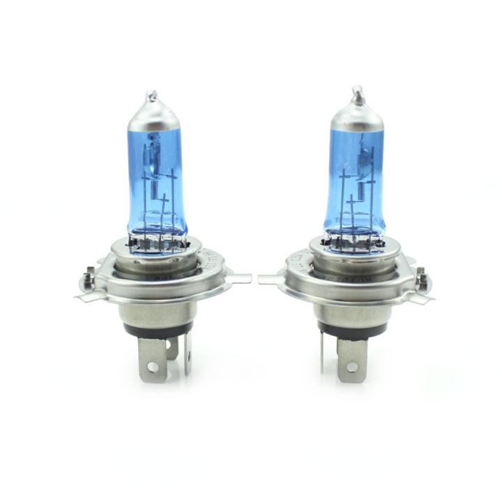 Set de 2 becuri cu halogen, H4, 100W, 12V, Long Life, +130% intensitate