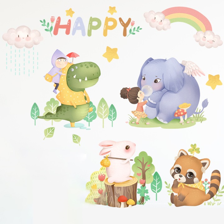 Set autocolante decorative de perete pentru copii, 90x30 cm, Multicolor