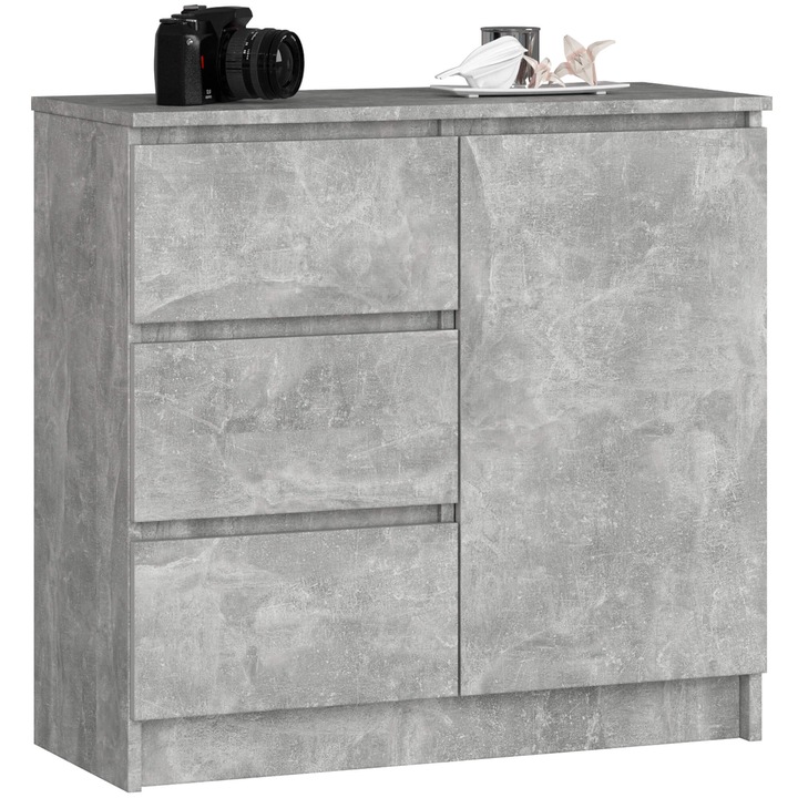 Скрин с една врата, Akord Furniture Factory, ПДЧ, 3 чекмеджета, 77x80x35 см, Сив