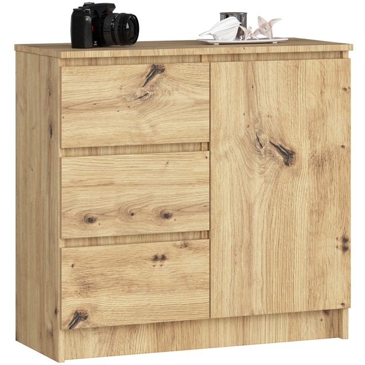 Скрин с една врата, Akord Furniture Factory, ПДЧ, 3 чекмеджета, 77x80x35 см, Кафяв