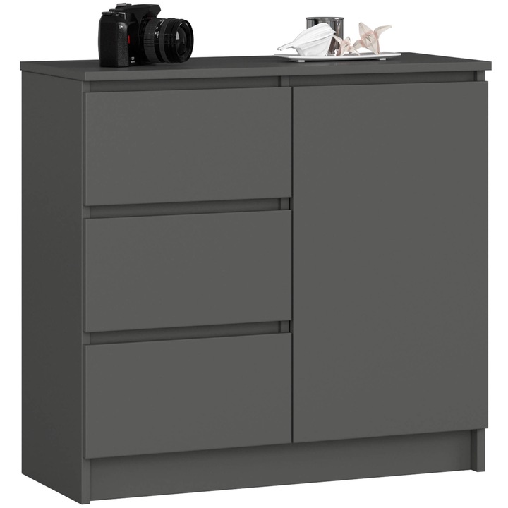 Скрин с една врата, Akord Furniture Factory, ПДЧ, 3 чекмеджета, 77x80x35 см, Тъмносив