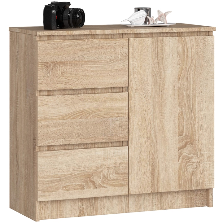 Скрин с една врата, Akord Furniture Factory, ПДЧ, 3 чекмеджета, 77x80x35 см, Кафяв