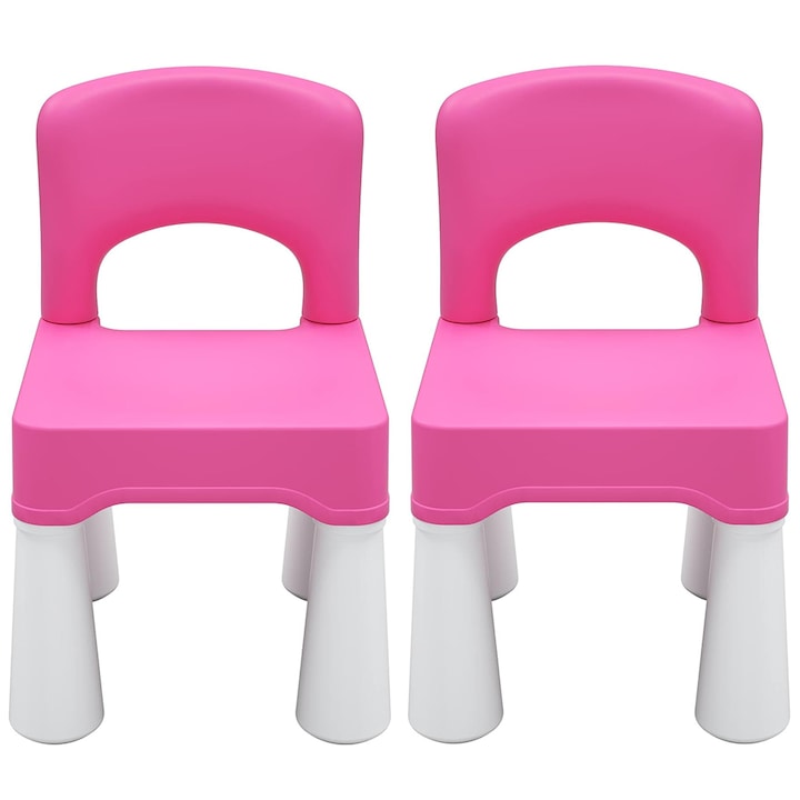 Set 2 Scaunele pentru copii, cu spatar, pentru interior sau exterior, joaca sau luat masa, din material plastic ABS, durabil si usor, cu margini rotunjite, culoare roz, 26 x 25 x 43 cm - Pitikot®