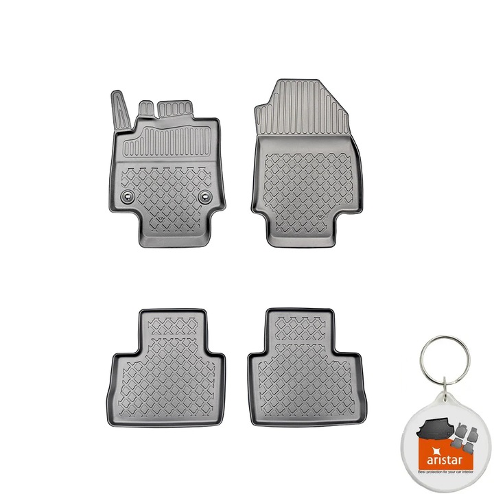 Set 4 covorase auto cauciuc tip tavita Aristar pentru Toyota Rav4 V, caroserie SUV, an fabricatie 01.2019 - prezent, CUTIE MANUALA si breloc Aristar
