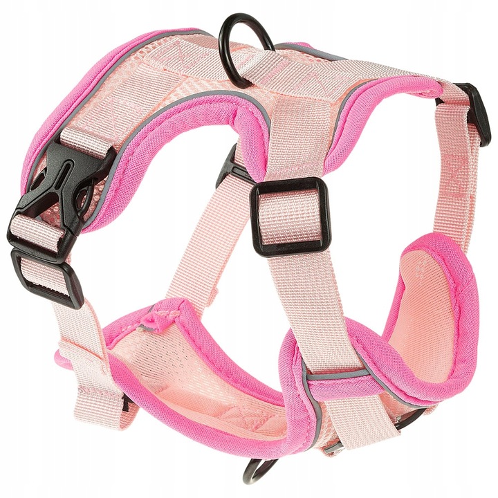 Hám és pórázvédő készlet kutyáknak és macskáknak, nyomás nélkül, fényvisszaverő, XL, rózsaszín
