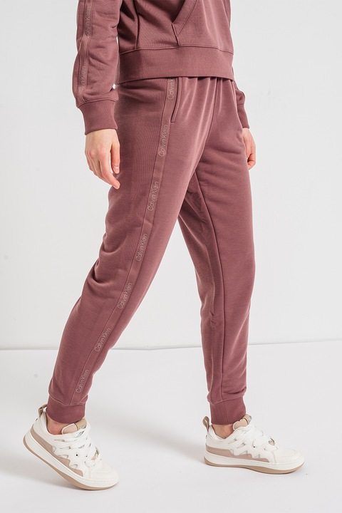 CALVIN KLEIN, Pantaloni de trening cu benzi logo, Roz prafuit
