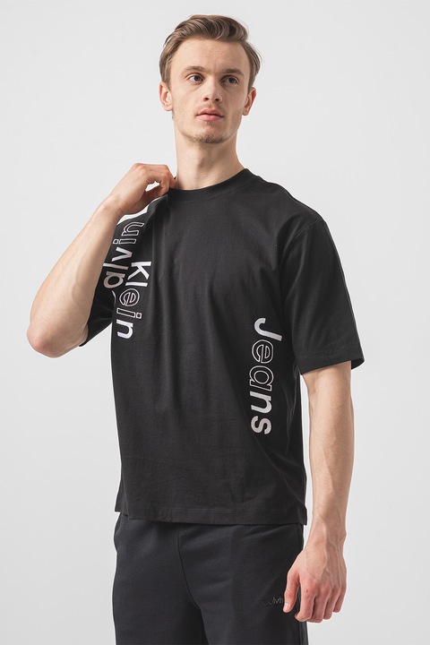CALVIN KLEIN JEANS, Тениска с лого, Бял/Избеляло черно, M