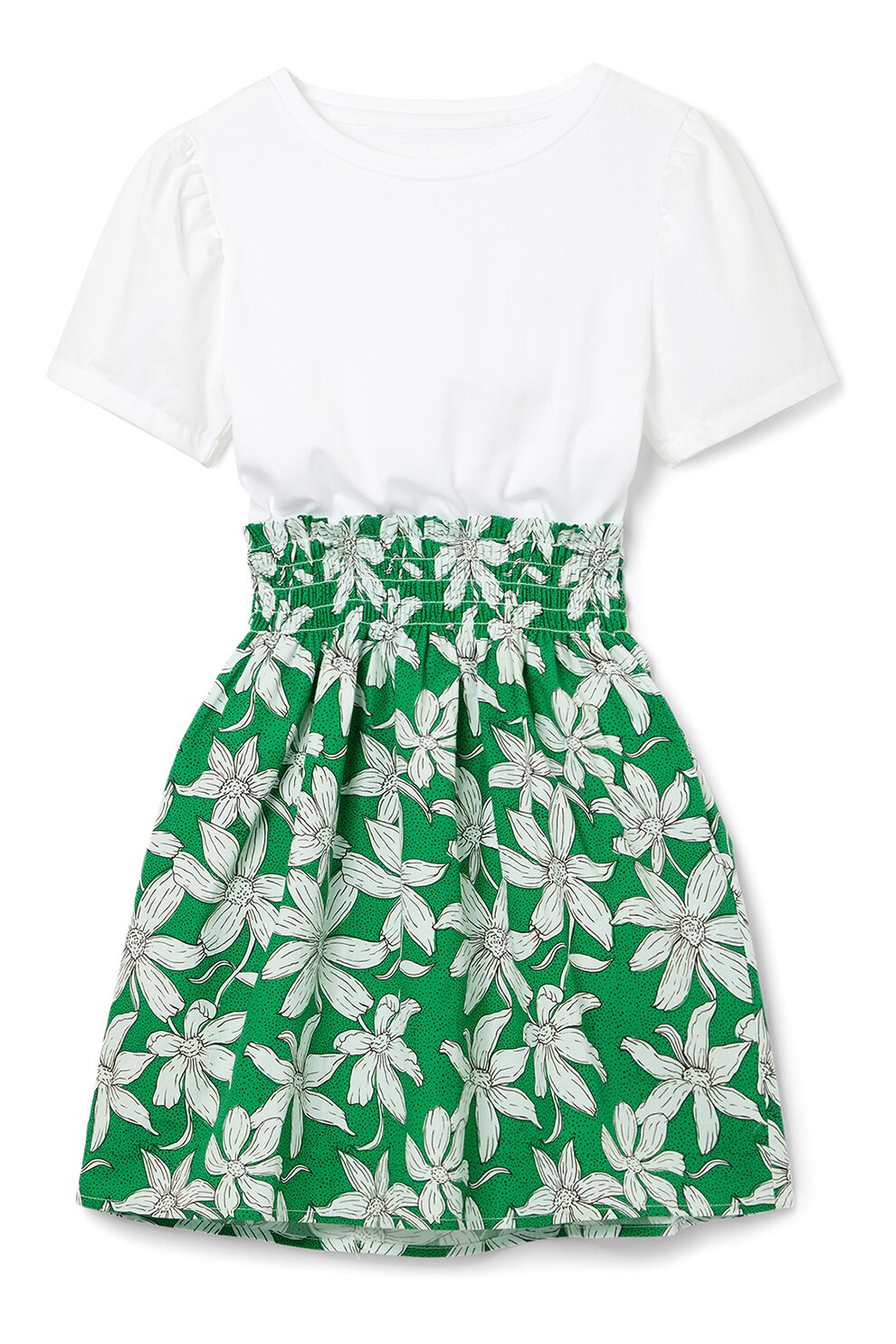 DESIGUAL, Rochie evazata cu imprimeu floral, Verde, Alb, 116 CM