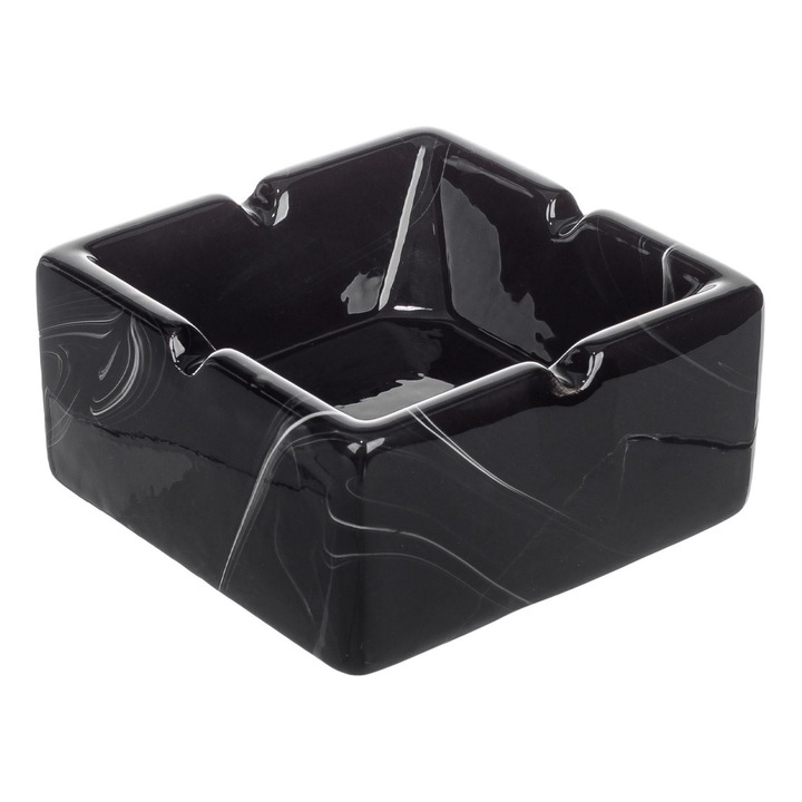 Shopiens® квадратен керамичен пепелник, черен с мраморна визия, 10 x 10 x 5 cm