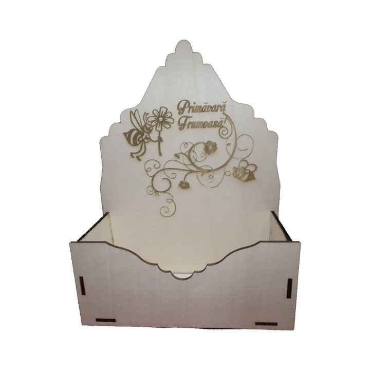 Cutie Aranjamente Florale, Lemn, Model Albinuta, 15 cm, M29