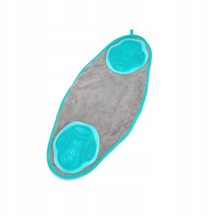 Törülköző kefével kutyáknak és macskáknak, 64 x 28,5 cm, gyorsan száradó mikroszálas, ultrapuha és szuper nedvszívó, azúrkék