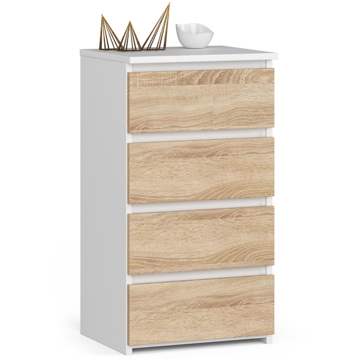 Скрин, Akord Furniture Factory, ПДЧ, 4 чекмеджета, 74x40x35 см, Бял/Кафяв