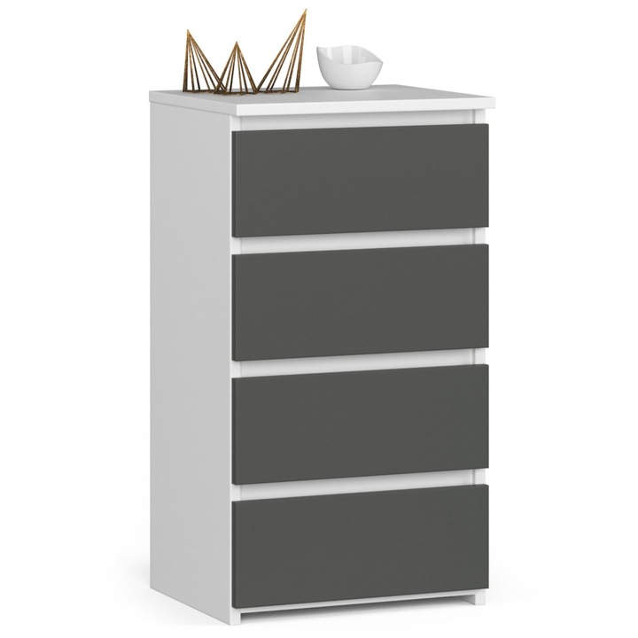 Скрин, Akord Furniture Factory, ПДЧ, 4 чекмеджета, 74x40x35 см, Бяло/Тъмно сиво