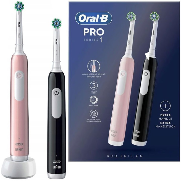 Oral-B PRO Series 1 elektromos fogkefe, fekete/rózsaszín, 2 db