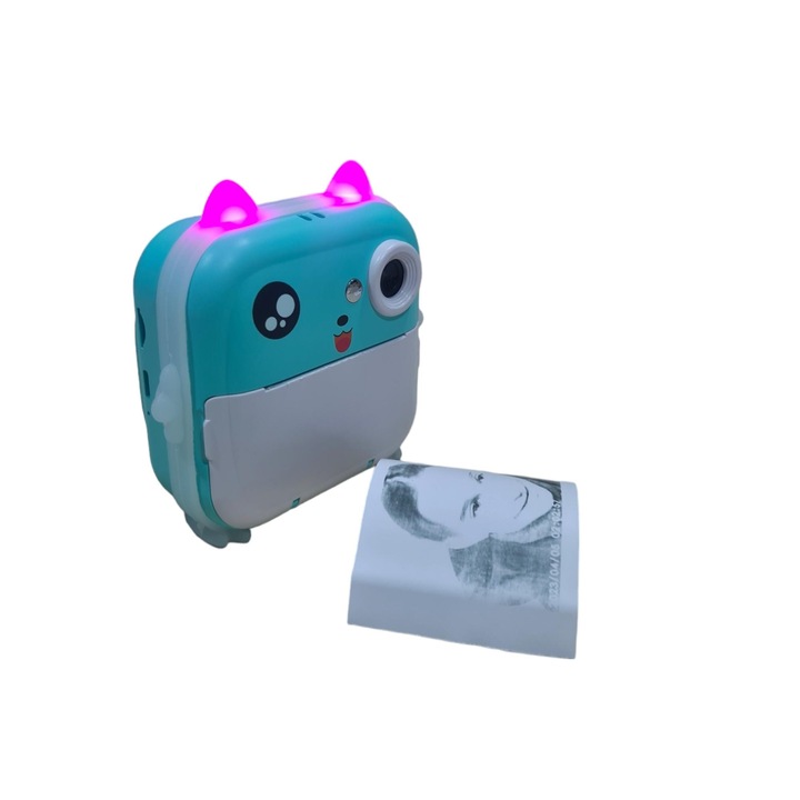 Детска камера с функция за печат, 24 Mpx 1080P резолюция, 2.4" цветен LCD дисплей, 3 хартиени ролки в комплекта, тюркоаз