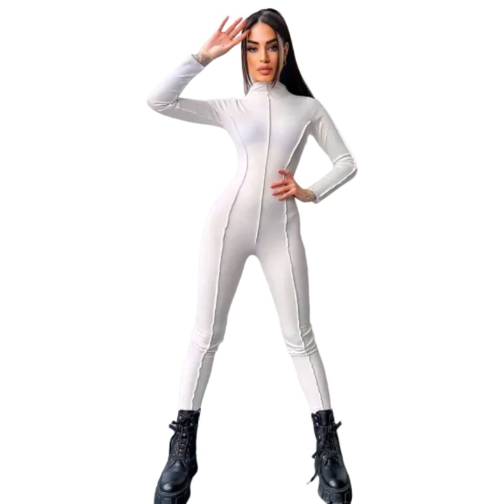 Salopeta sport Gazelle, cu guler inalt si fermoar la spate, Alb, Marimea L