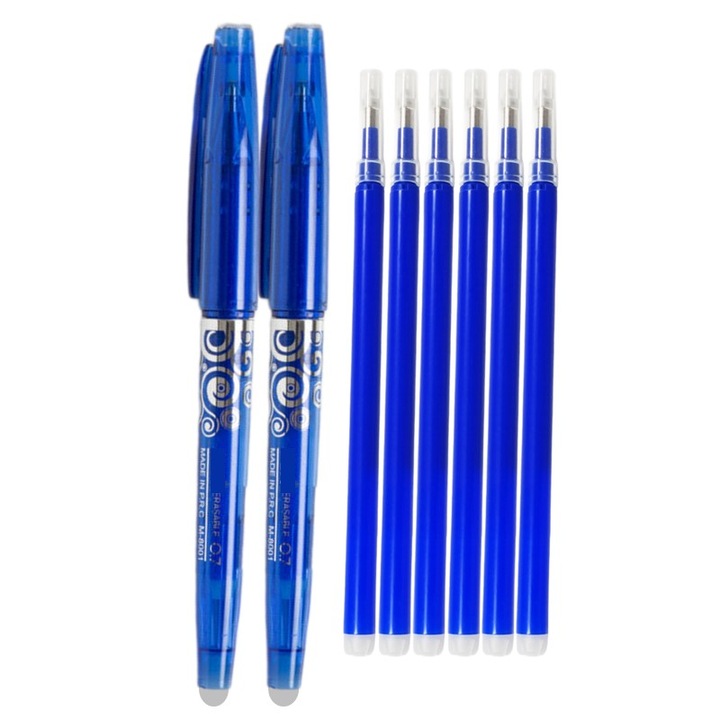 Set 2 x Pix cu Radiera 0, 7mm si 6 Rezerve, Roller, albastru