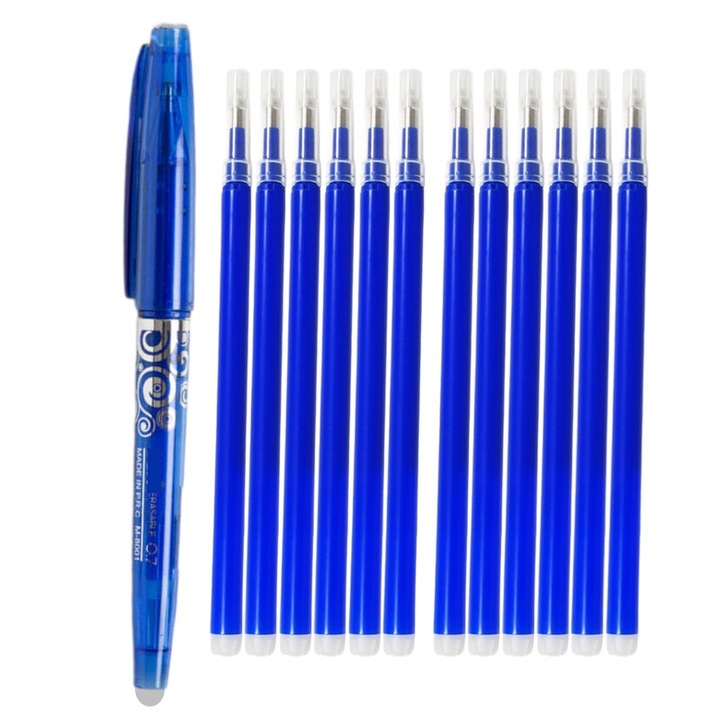 Set Pix cu Radiera 0, 7mm si 12 Rezerve, Roller, albastru